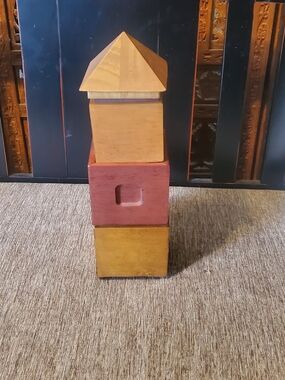 Stacked Wooden Boxes Decorative Set - Yellow & Red Tones